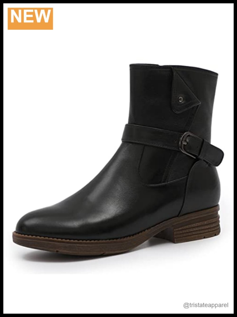 Women's Leather Mid Calf Boots Low Heel Zipper Engineer Boots